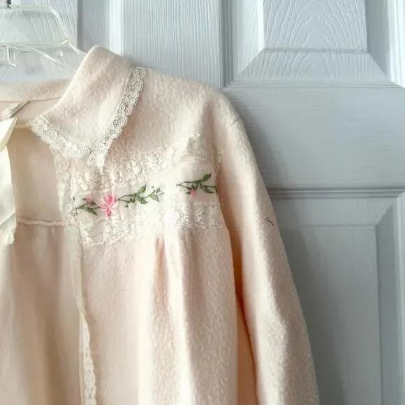 Vintage Pink Peach Fleece Fleece Lace Trim Bed Jacket Capelet No Size S/M - Picture 4 of 8